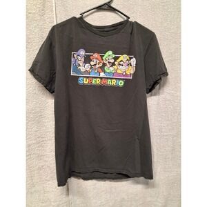Nintendo Super Mario Bros Graphic T-Shirt Mens Large Black Mario Luigi Waluigi 1